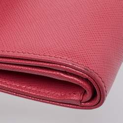 Prada Pink Saffiano Leather Flap French Wallet