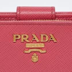 Prada Pink Saffiano Leather Flap French Wallet