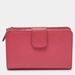 Prada Pink Saffiano Leather Flap French Wallet
