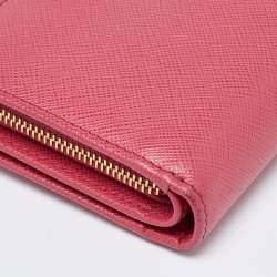 Prada Pink Saffiano Leather Flap French Wallet