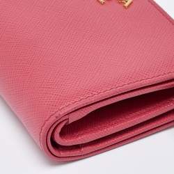 Prada Pink Saffiano Leather Flap French Wallet