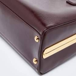 Prada Burgundy Saffiano Vernice Leather Pyramid Frame Satchel