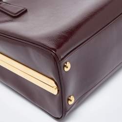 Prada Burgundy Saffiano Vernice Leather Pyramid Frame Satchel