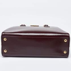 Prada Burgundy Saffiano Vernice Leather Pyramid Frame Satchel