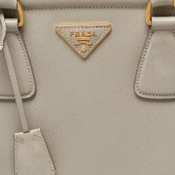 Prada Grey Saffiano Lux Leather Parabole Tote