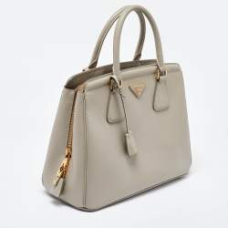 Prada Grey Saffiano Lux Leather Parabole Tote