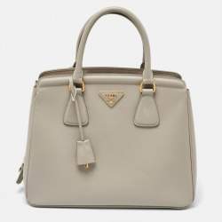 Prada Grey Saffiano Lux Leather Parabole Tote