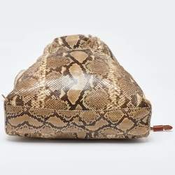 Pre Owned Prada Beige/Brown Python and Leather Bow Drawstring Tote