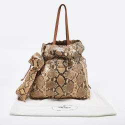 Pre Owned Prada Beige/Brown Python and Leather Bow Drawstring Tote