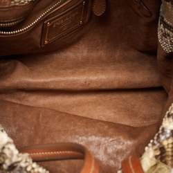 Pre Owned Prada Beige/Brown Python and Leather Bow Drawstring Tote