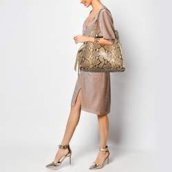 Pre Owned Prada Beige/Brown Python and Leather Bow Drawstring Tote