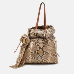Pre Owned Prada Beige/Brown Python and Leather Bow Drawstring Tote