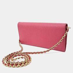 Prada Pink Saffiano Lux Leather Wallet On Chain