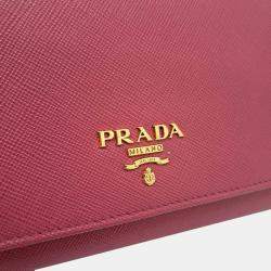 Prada Pink Saffiano Lux Leather Wallet On Chain