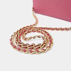 Prada Pink Saffiano Lux Leather Wallet On Chain