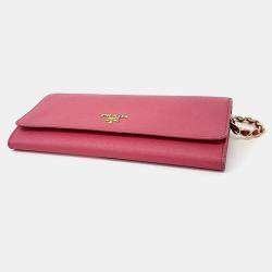 Prada Pink Saffiano Lux Leather Wallet On Chain