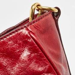 Pre Owned Prada Red Vitello Shine Leather Logo Shopper Tote