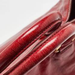 Pre Owned Prada Red Vitello Shine Leather Logo Shopper Tote