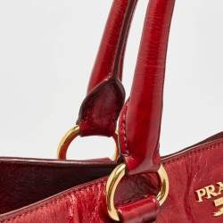 Pre Owned Prada Red Vitello Shine Leather Logo Shopper Tote
