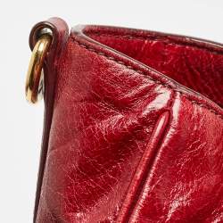 Pre Owned Prada Red Vitello Shine Leather Logo Shopper Tote