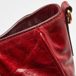 Pre Owned Prada Red Vitello Shine Leather Logo Shopper Tote