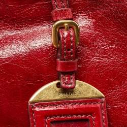 Pre Owned Prada Red Vitello Shine Leather Logo Shopper Tote