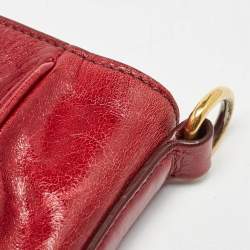 Pre Owned Prada Red Vitello Shine Leather Logo Shopper Tote