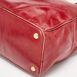 Pre Owned Prada Red Vitello Shine Leather Logo Shopper Tote