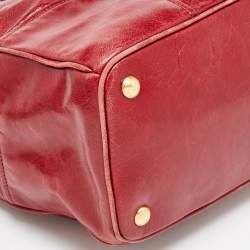 Pre Owned Prada Red Vitello Shine Leather Logo Shopper Tote