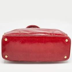 Pre Owned Prada Red Vitello Shine Leather Logo Shopper Tote
