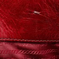 Pre Owned Prada Red Vitello Shine Leather Logo Shopper Tote