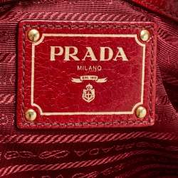 Pre Owned Prada Red Vitello Shine Leather Logo Shopper Tote