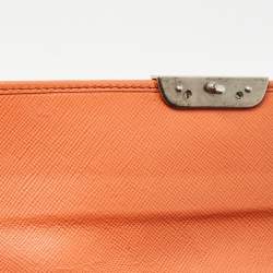 Prada Orange Leather Pushlock Flap Continental Wallet