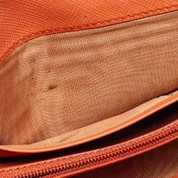 Prada Orange Leather Pushlock Flap Continental Wallet