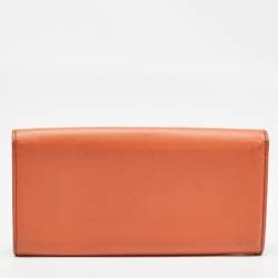 Prada Orange Leather Pushlock Flap Continental Wallet