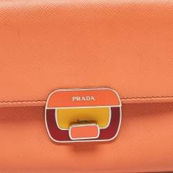 Prada Orange Leather Pushlock Flap Continental Wallet