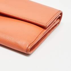 Prada Orange Leather Pushlock Flap Continental Wallet