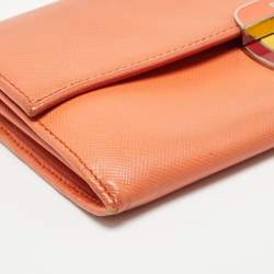 Prada Orange Leather Pushlock Flap Continental Wallet