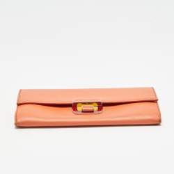 Prada Orange Leather Pushlock Flap Continental Wallet