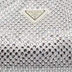 Prada Off White Satin Crystal Embellished Re-Edition 2000 Baguette Bag
