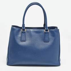 Pre Owned Prada Navy Blue Saffiano Leather Medium Double Zip Tote