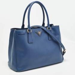 Pre Owned Prada Navy Blue Saffiano Leather Medium Double Zip Tote