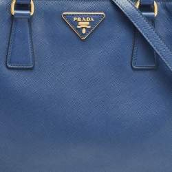 Pre Owned Prada Navy Blue Saffiano Leather Medium Double Zip Tote