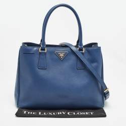 Pre Owned Prada Navy Blue Saffiano Leather Medium Double Zip Tote