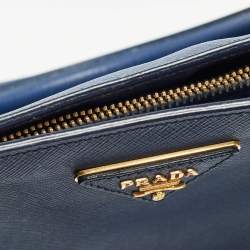 Pre Owned Prada Navy Blue Saffiano Leather Medium Double Zip Tote