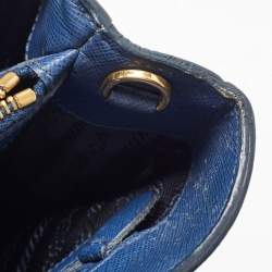 Pre Owned Prada Navy Blue Saffiano Leather Medium Double Zip Tote