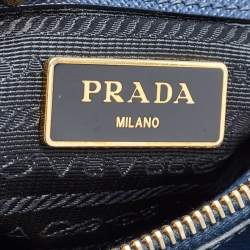 Pre Owned Prada Navy Blue Saffiano Leather Medium Double Zip Tote