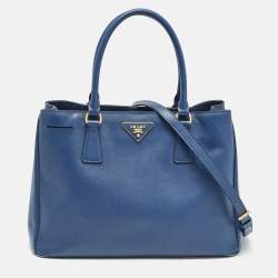 Pre Owned Prada Navy Blue Saffiano Leather Medium Double Zip Tote