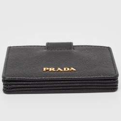 Pre Owned Prada Black Saffiano Metal Leather Accordion Card Case