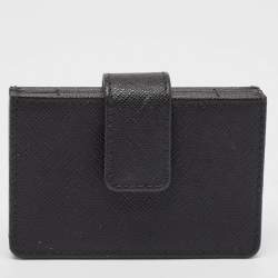 Pre Owned Prada Black Saffiano Metal Leather Accordion Card Case